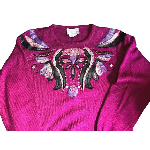 Vintage 80's Sweater by Regency Collection for Joyce Sz Large Womens Purple Embe - Picture 7 of 15